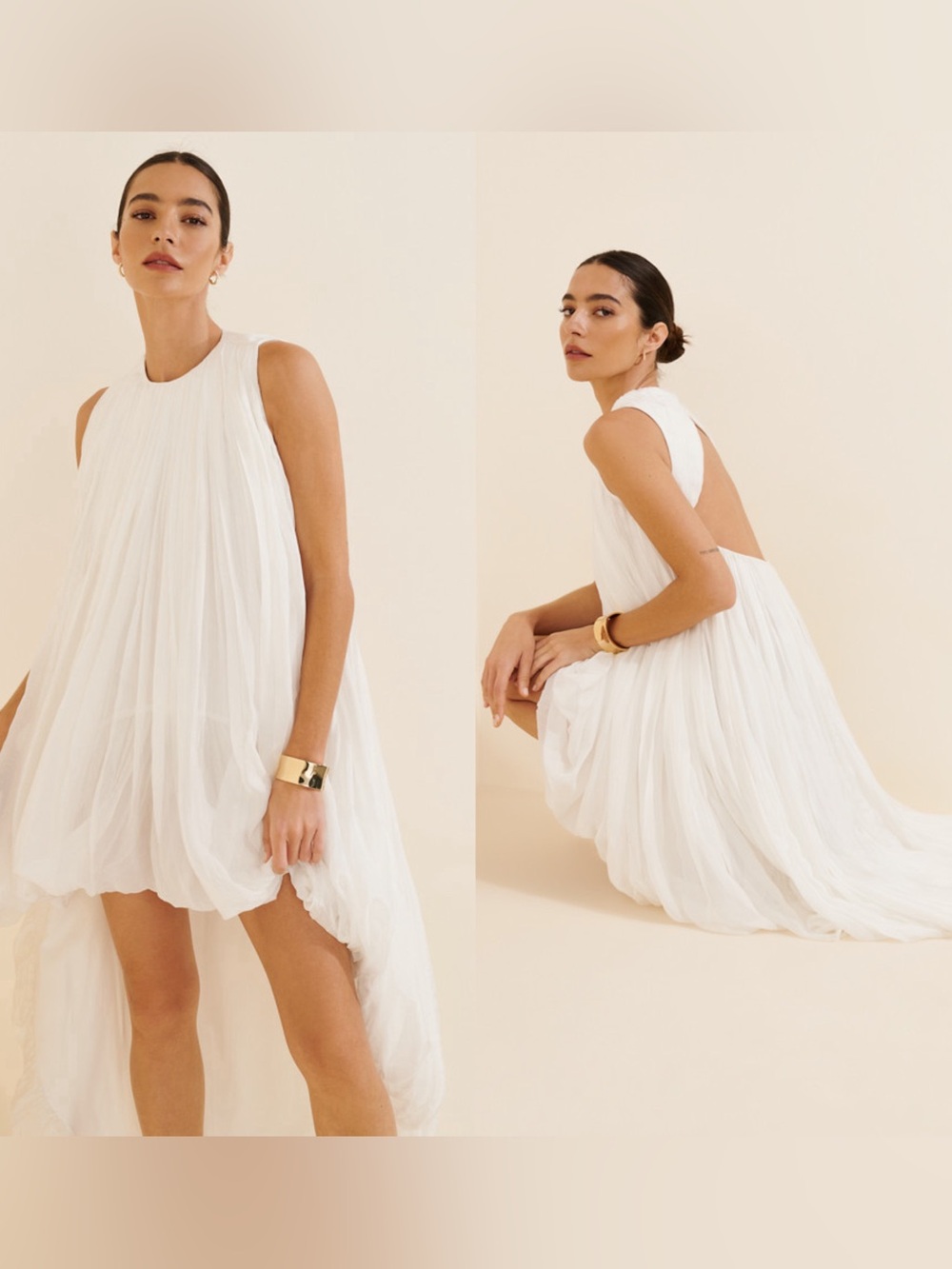 Deme by Gabriella The Petunia White Pleated Sleeveless High-Low Bubble Dress